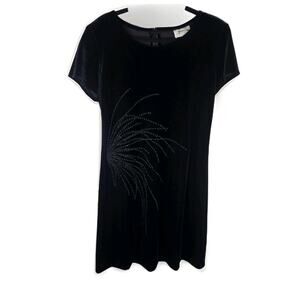 90s Jeffrey & Dara Evenings Black Velour Mini Dress Beaded Small Glam Holiday